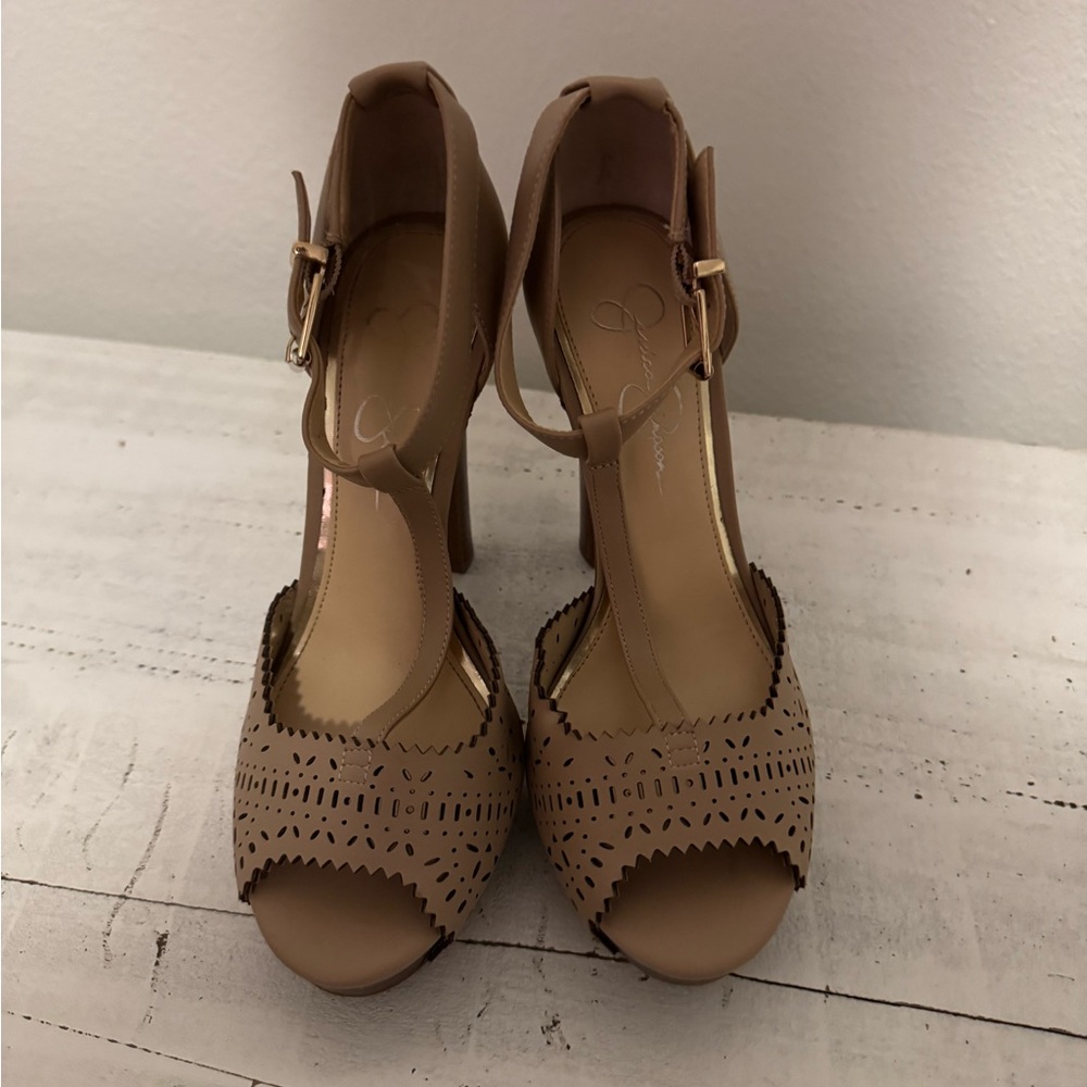 Jessica Simpson Tan Peep-Toe Heels